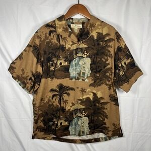 Tommy Bahama 100% Silk Hawaiian Shirt Men Brown Elephant Asia Tropical Jungle XL